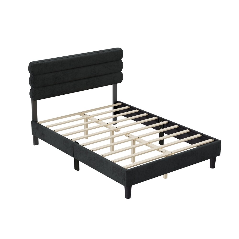 King Bed Frame with Headboard Sturdy Platform Bed with Wooden Slats Support No Box Spring Mattress Foundation Easy Assembly