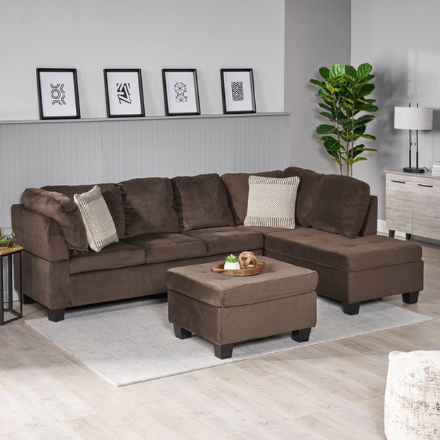 3pc Canterbury Fabric Sectional Sofa Set Chocolate Christopher Knight Home