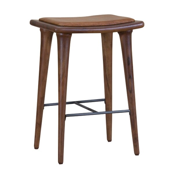 Walnut Finish Leather Counter Stool - 27