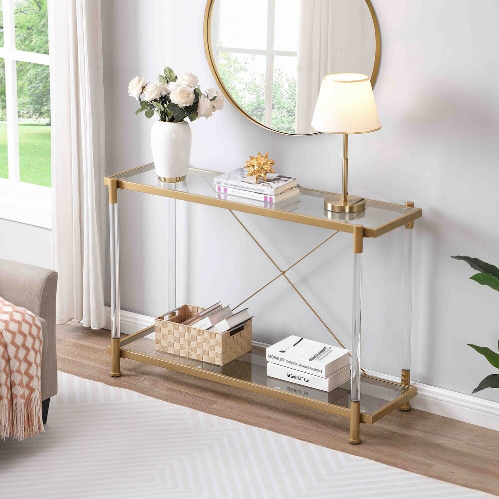 43.31'' Golden Glass Console Table Sofa Table Acrylic Side Table