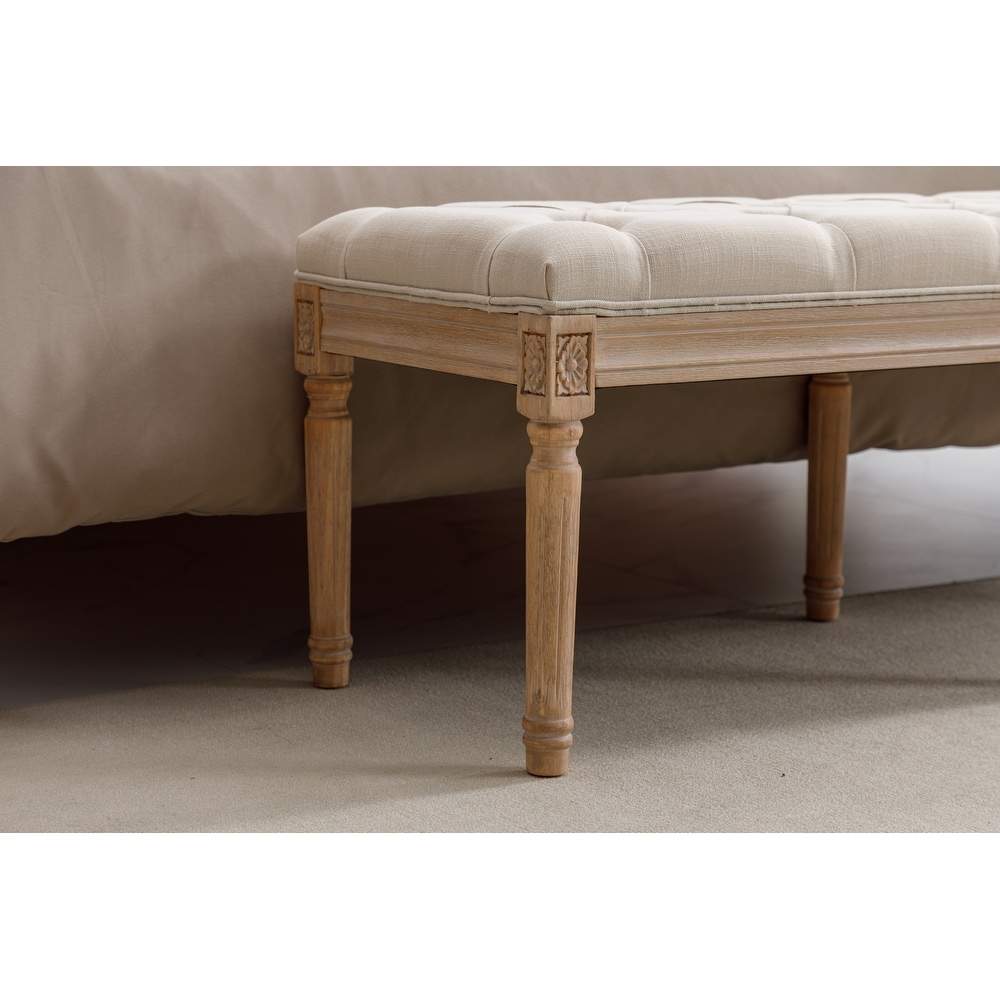 Modern Beige Tufted Upholstered Ottoman Bench Velvet Dining Bench