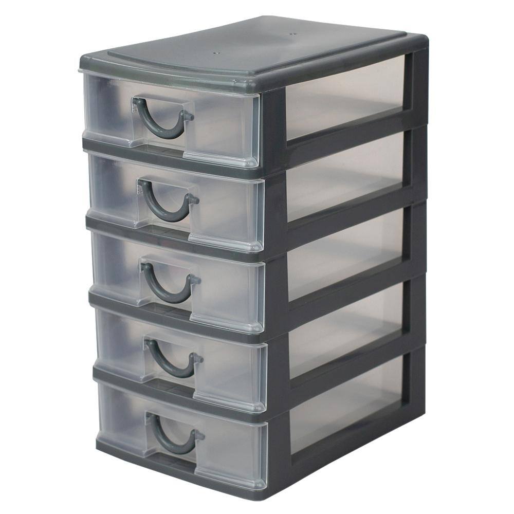 Home Basics 7 in. W x 9.5 in. H Grey Plastic 5-Drawer with Grey Drawers HDC69877