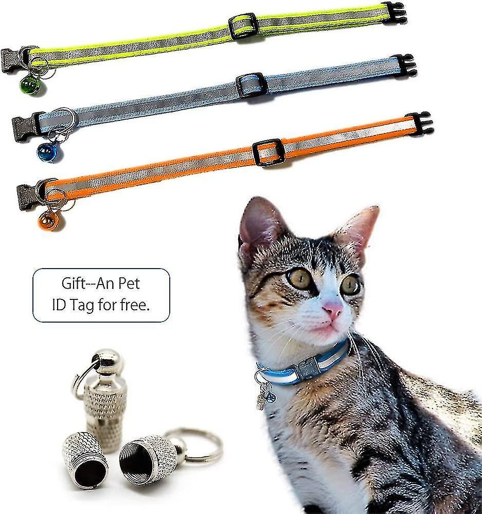 Ubiuo Reflective Cat Nylon Collar 7 Pcs With Cute Bell And Id Tag， Adjustable Pet Collar For Small D