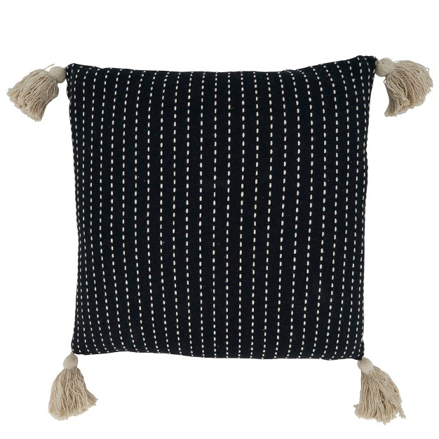 Stitched Tassel Design Square Throw Pillow Cover Black Saro Lifestyle