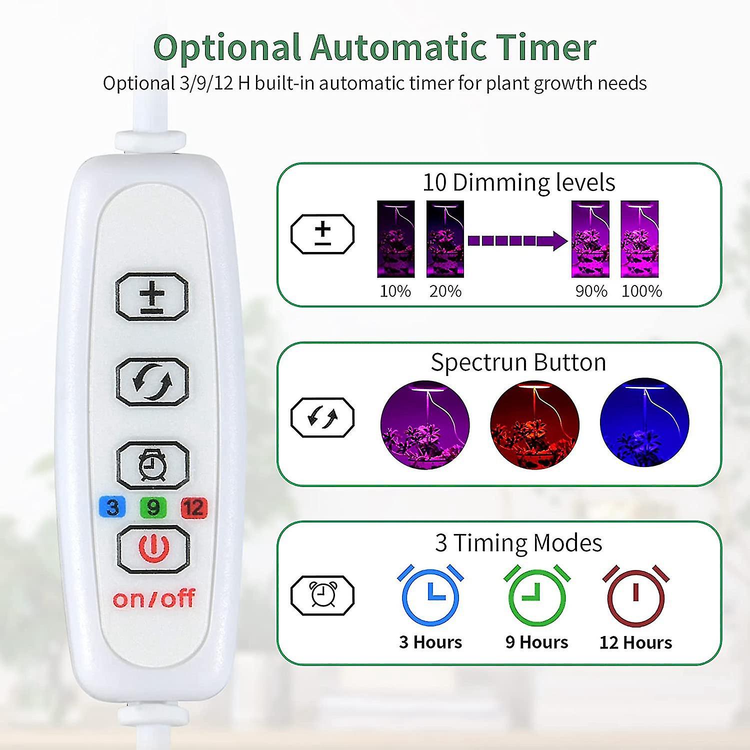 Grow Lights For Indoor Plants， 3 Modes 360 Led Plant Grow Light With Timer， 10 Dimmable Levels， Au