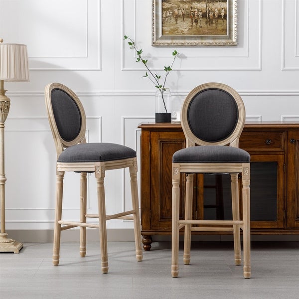 French Style Wooden Barstools With Upholstered Seating ，Set of 2