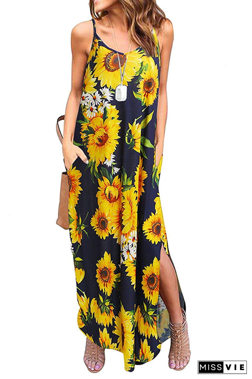 Sling V-Neck Sunflower Dress