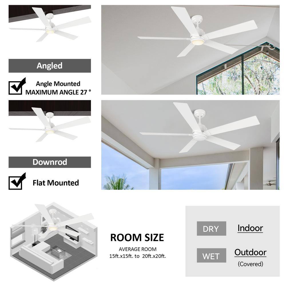 CARRO Aspen 60 in. Dimmable LED IndoorOutdoor White Smart Ceiling Fan with Light and Remote Works with AlexaGoogle Home HS605J1-L11-W1-1