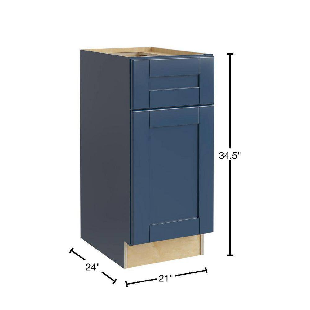 Home Decorators Collection Washington Vessel Blue Plywood Shaker Stock Assembled Base Kitchen Cabinet Soft Close 21 in. x 34.5 in. x 24 in. B21L-2T-WVB