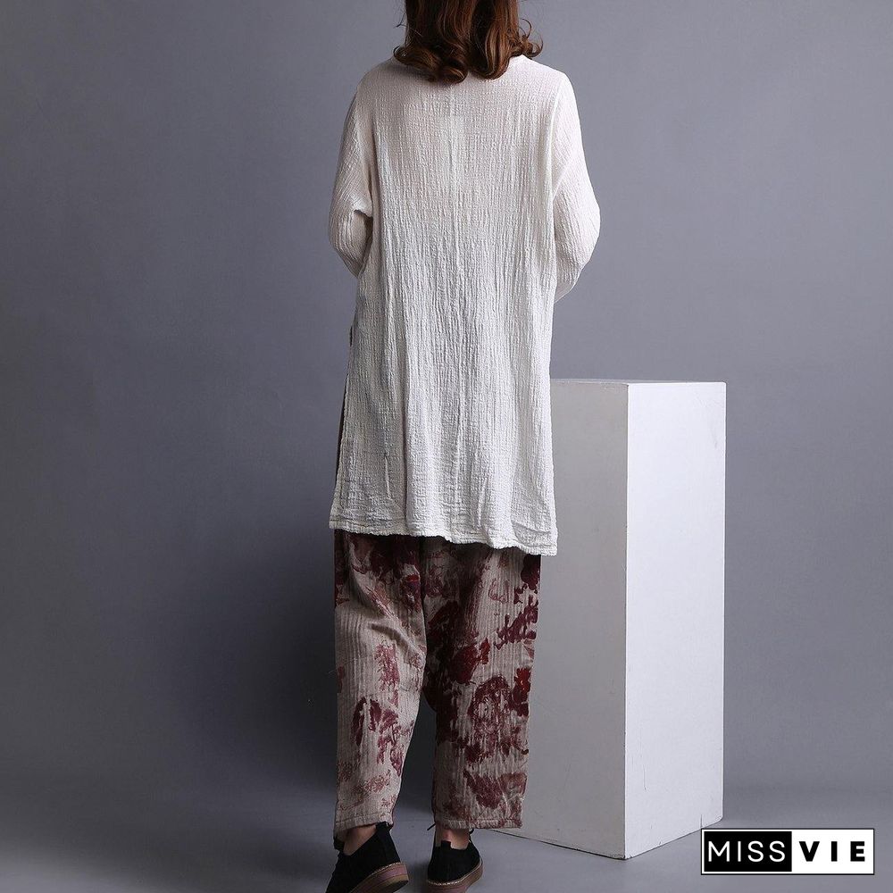 Beautiful White U Neck low high design Linen Shirt Spring