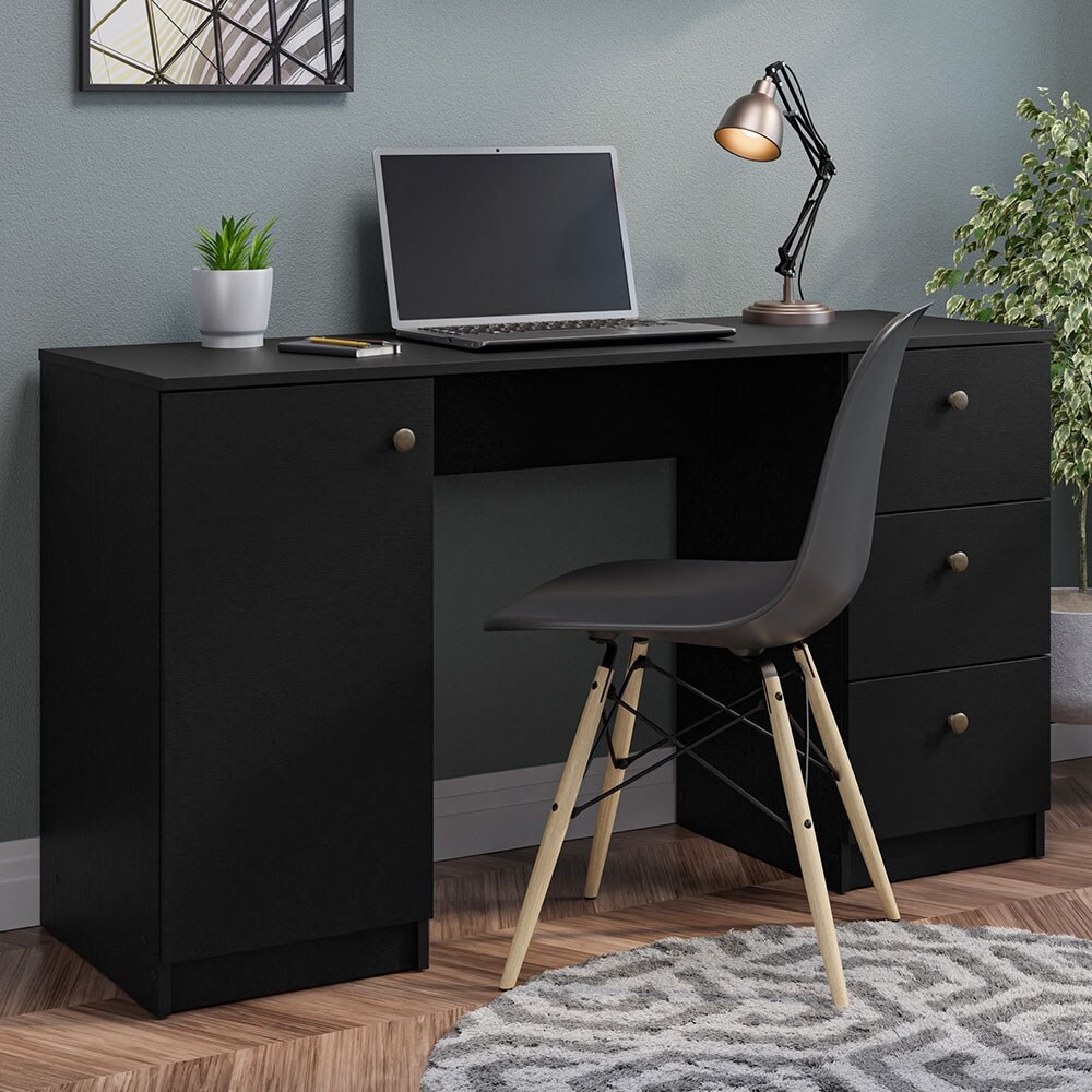 Madesa Modern 53 inch Computer Desk with Drawers and Door  Executive Desk  Wood PC Table  30\