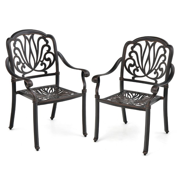 Tangkula 2 Pieces Cast Aluminum Chairs Set Of 2 Stackable Patio Dining Chairs W Armrests