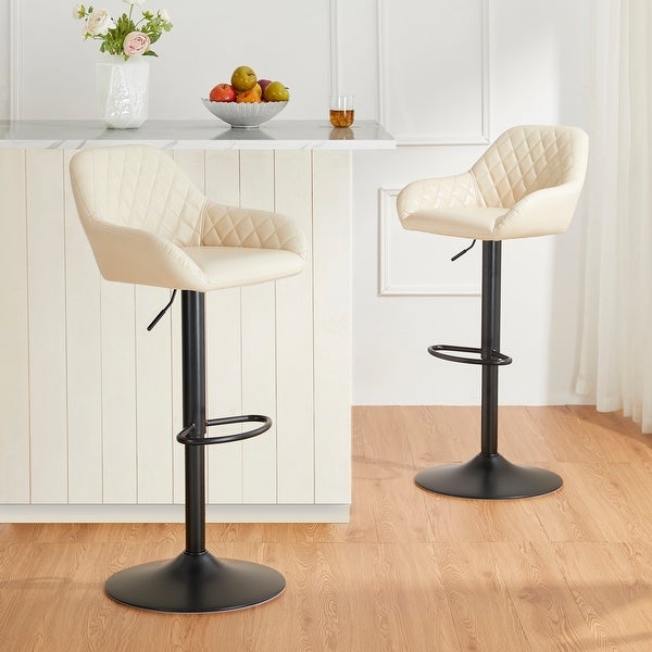 Glitzhome Set of 2 Modern Quilted Leatherette Adjustable Swivel Bar Stools