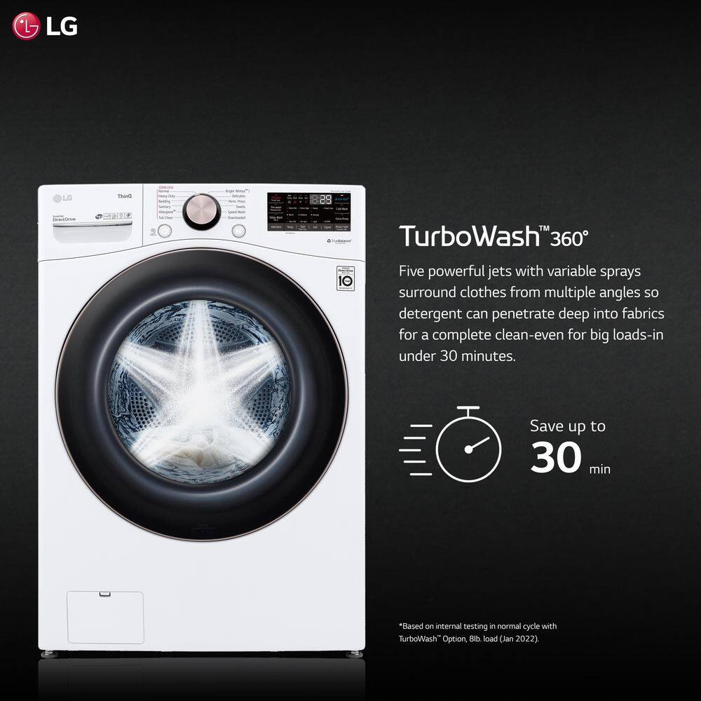 LG 4.5 Cu. Ft. Stackable SMART Front Load Washer in Black Steel with Steam and TurboWash360 Technology WM4000HBA