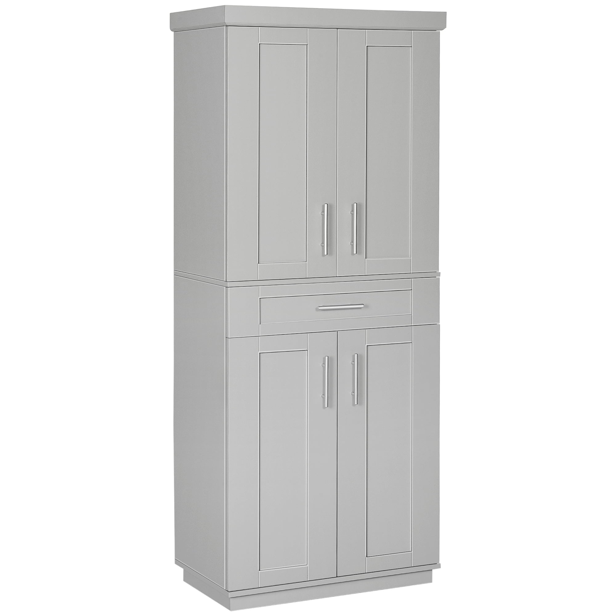 HomCom Kitchen Pantry with Doors and Shelves， Adjustable Shelving， Grey