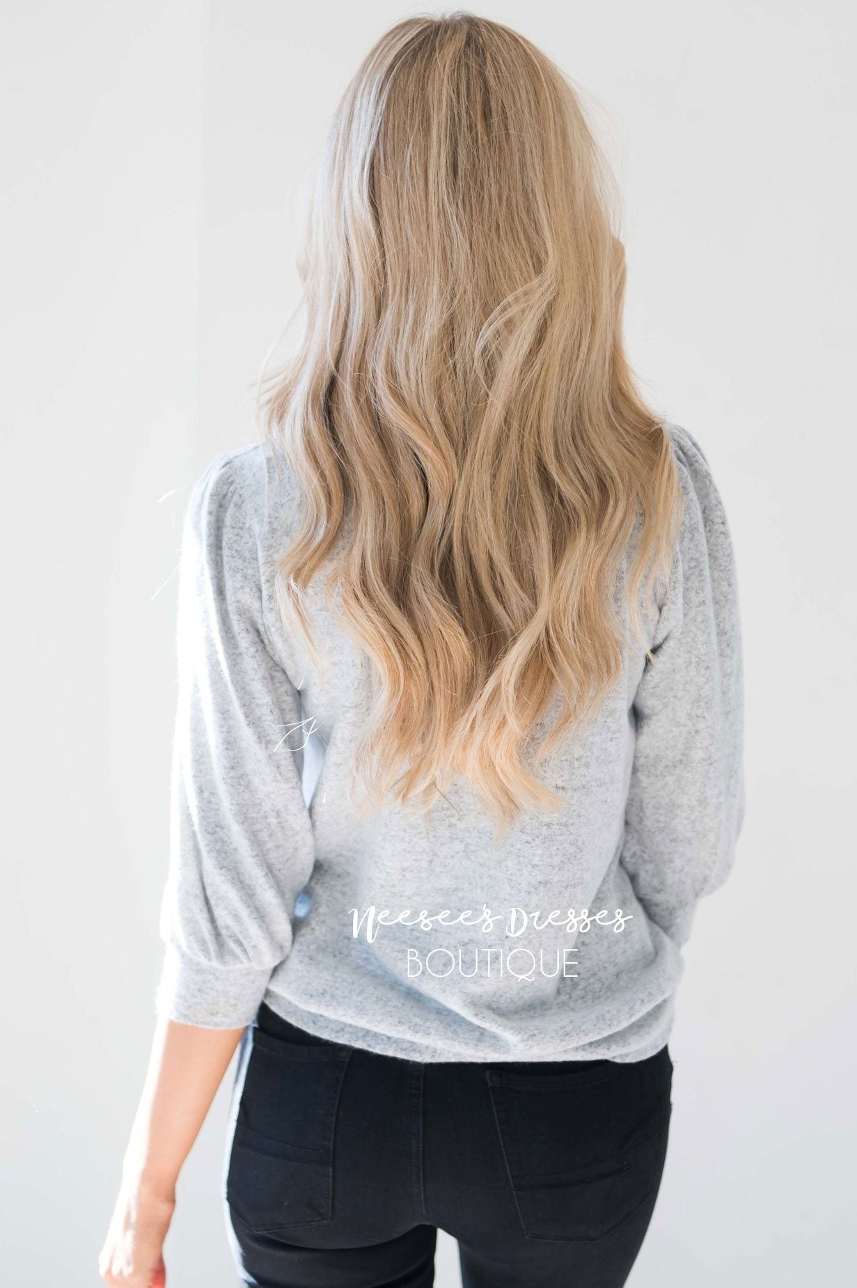 Soft Light Gray Puff Sleeve Sweater