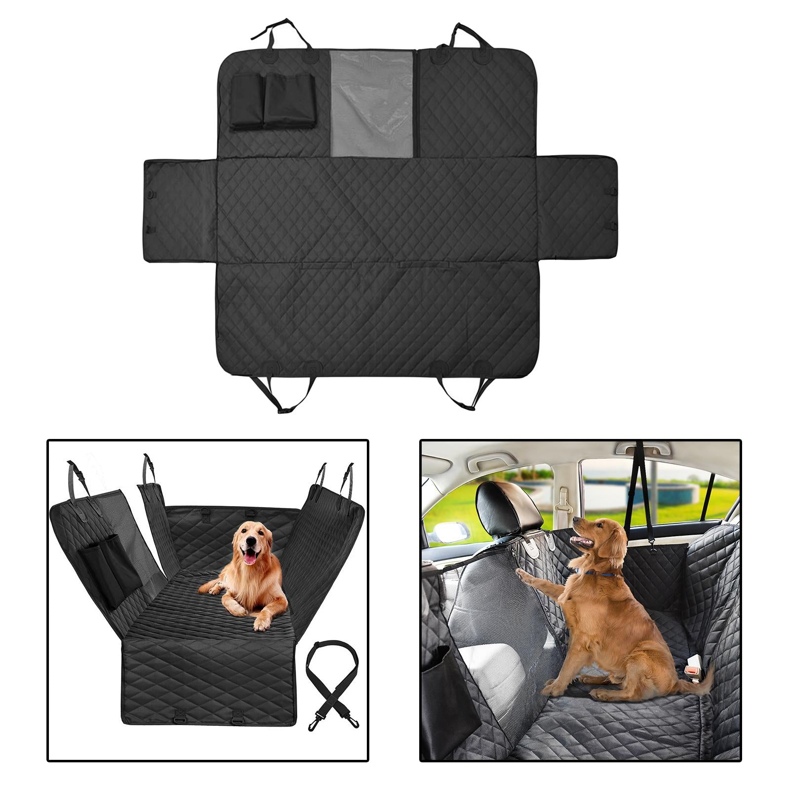 Water Dog Seat Cover Nonslip Pet Seat Cover Zipper Pockets Dog Covers cars and trucks Suv's Backing Backseat mat - Black