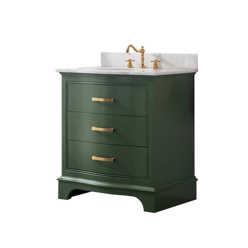 SUDIO Monroe 30 in. W x 22 in. D x 33.7 in. H Bath Vanity in Evergreen with White Marble Top Monroe-30EG