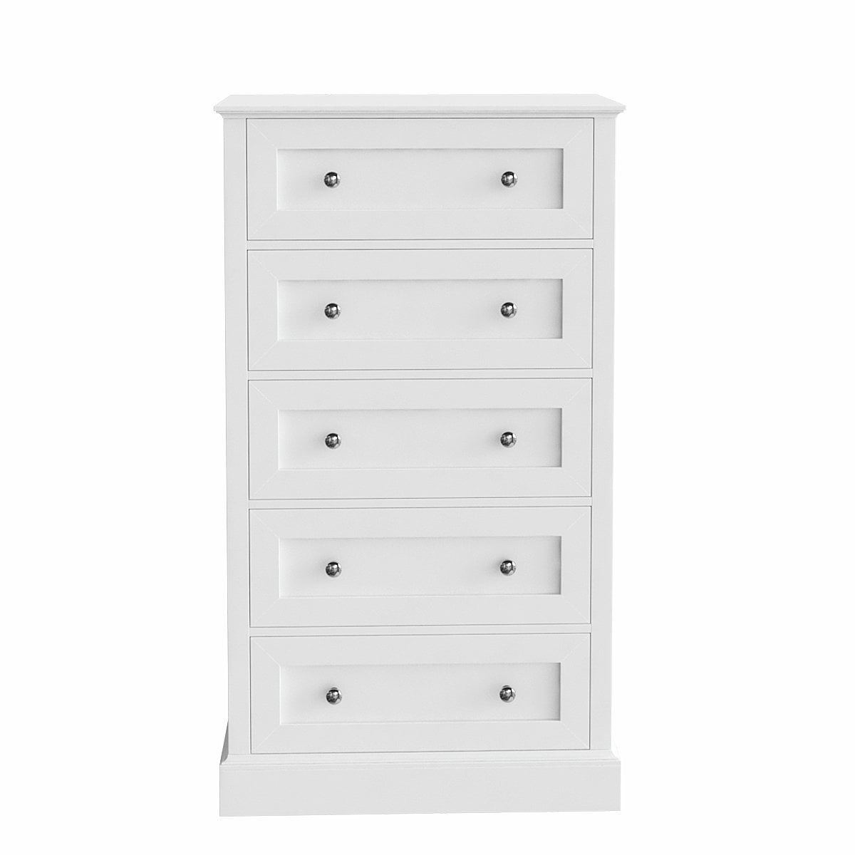 Homfa 5 Drawers Dresser with Sliver Handles, Modern Free Standing Storage Drawer for Bedroom, White Finish