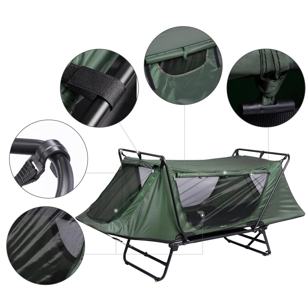 Yescom Tent Cot Camp Bed Tent Folding Off Ground Rain Fly Green