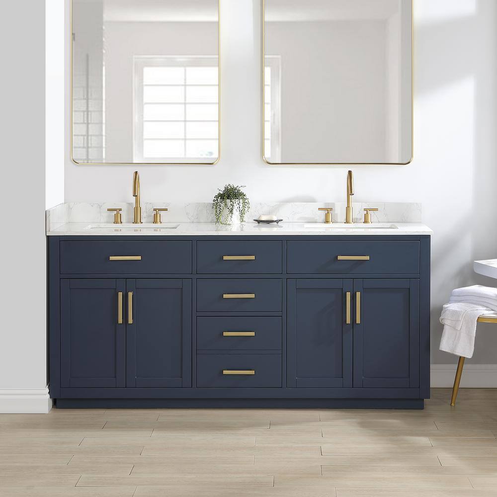 Altair Gavino 72 in. W x 22 in. D x 34 in. H Bath Vanity in Royal Blue with Grain White Composite Stone Top 557072-RB-GW-NM