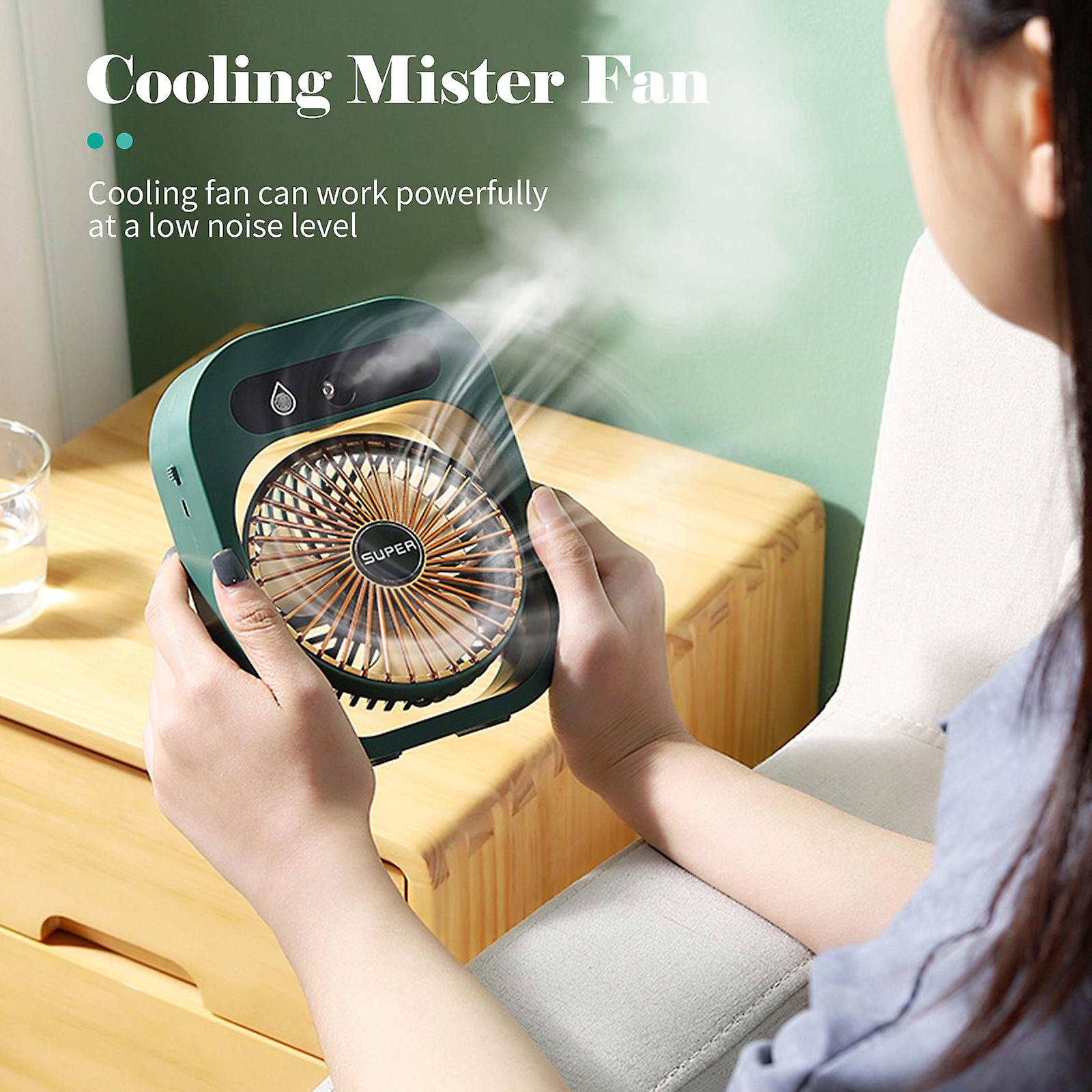 White Desk Misting Fan Cooling Mister Fan Usb Rechargeable Humidifier Portable Spray Misting Fan With 3 Wind Speeds For Camping Home Room Office