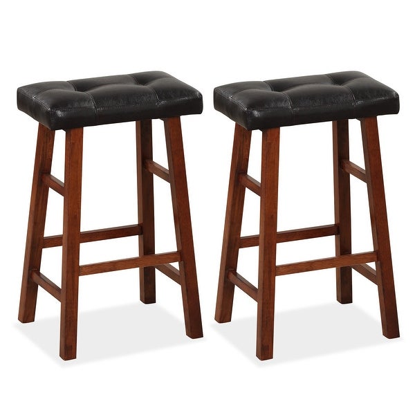 Costway Set of 2 Upholstered Barstools 24''/29'' Backless Rubberwood