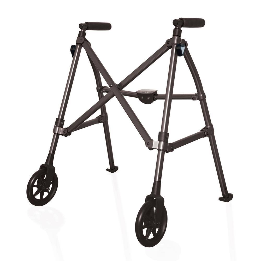 Stander Space Saver Walker Short Lightweight Junior Folding Walker for Seniors and Adults in Black Walnut 4220-B