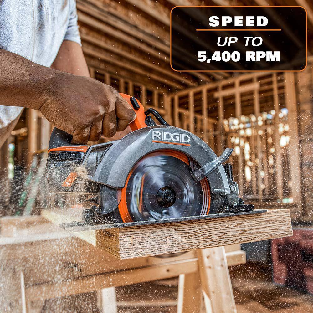 RIDGID 18V Brushless Cordless 7-14 in. Circular Saw (Tool Only) with Extra 7-14 in. Circular Saw Blade R8657B-AC714N