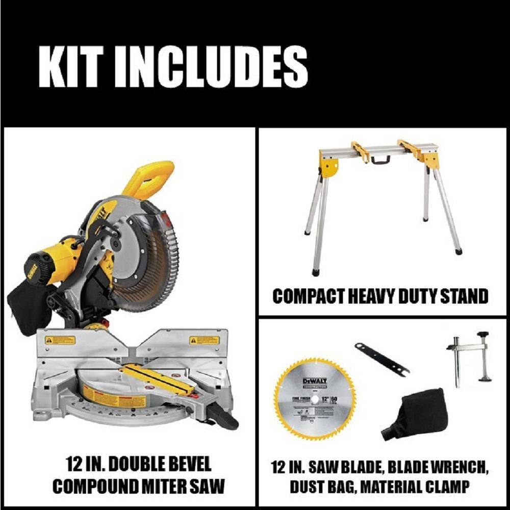 DW 15 Amp Corded 12 in. Double Bevel Compound Miter Saw and Heavy-Duty Work Stand DWS716W725B