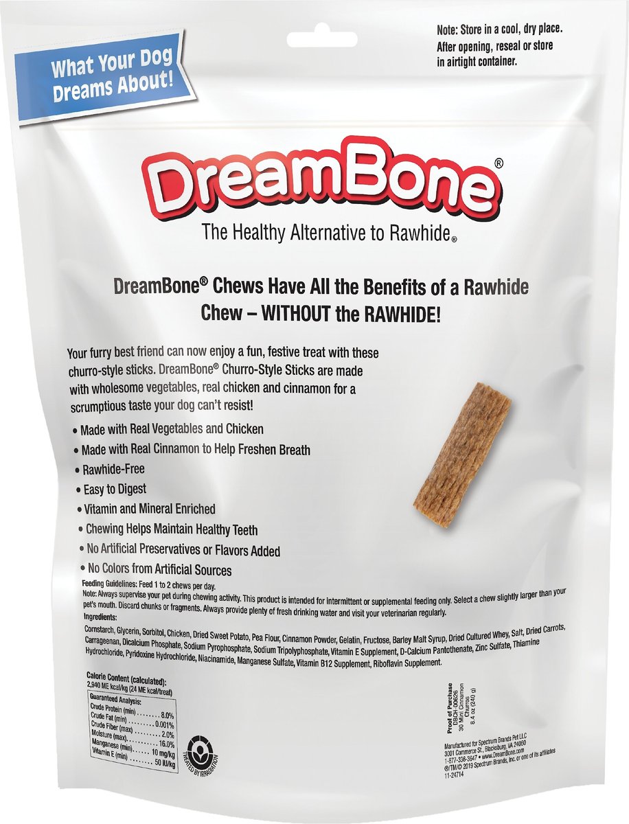 DreamBone Churro-Style Mini Sticks Cinnamon Flavor Dog Treats， 30 count