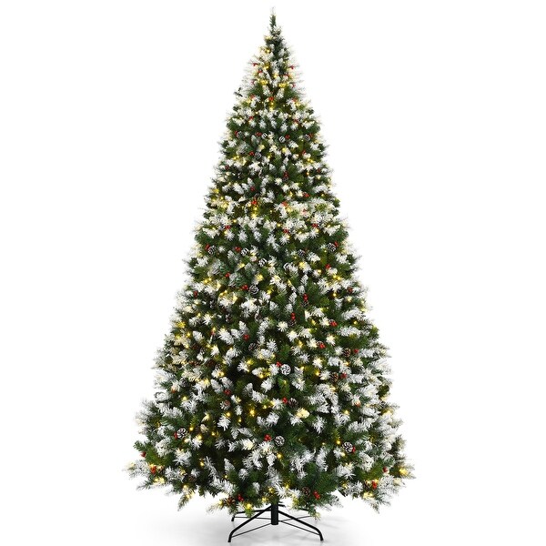 Gymax 6/7.5/9 FT Prelit Snow Sprayed Christmas Tree Artificial Xmas