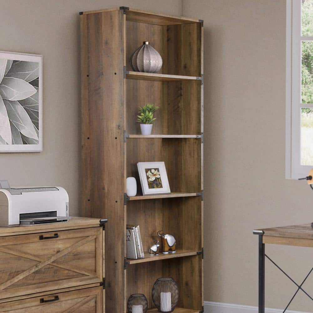 SAINT BIRCH Cambridge 71 in. Rustic Oak 5-Shelf Standard Bookcase SBOF3401BKRO