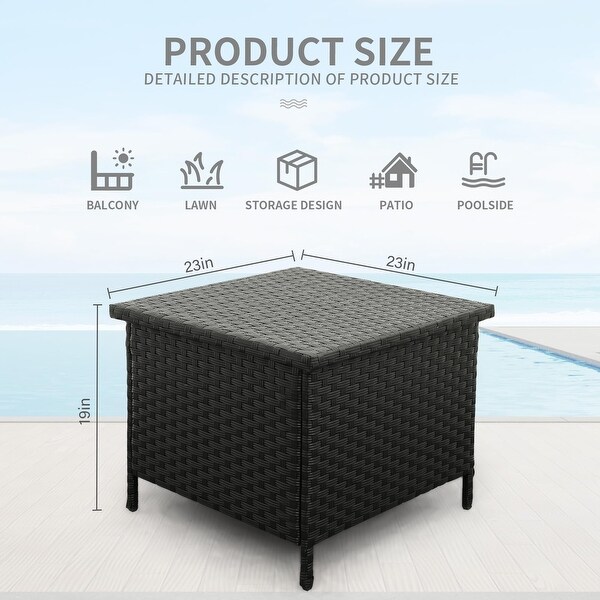 Outdoor PE Wicker Side Table with Storage Patio End Table Resin Rattan Storage Table for Garden Backyard Porch Poolside