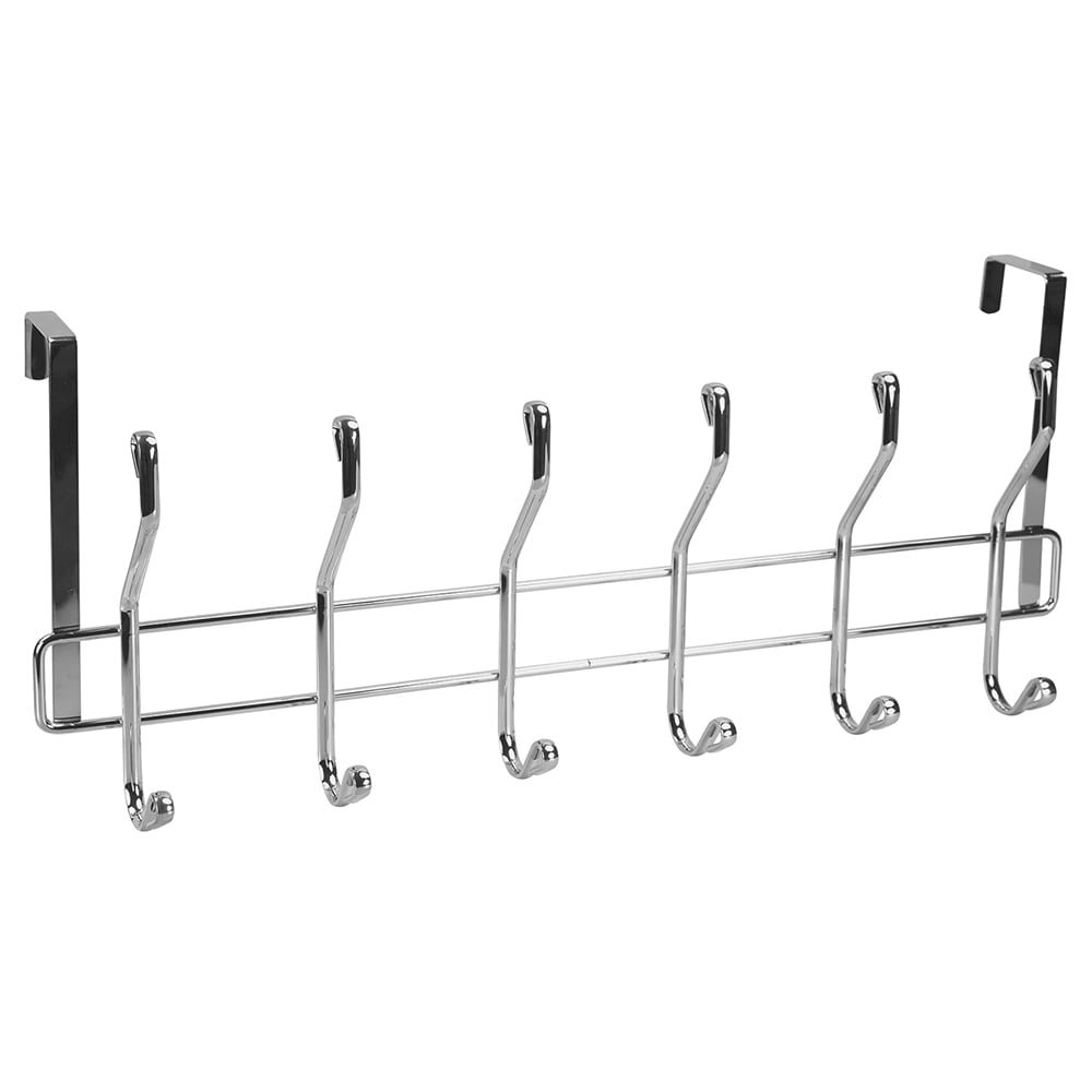 Chrome Plated Steel Over the Door 6-Hook Hanging Rack