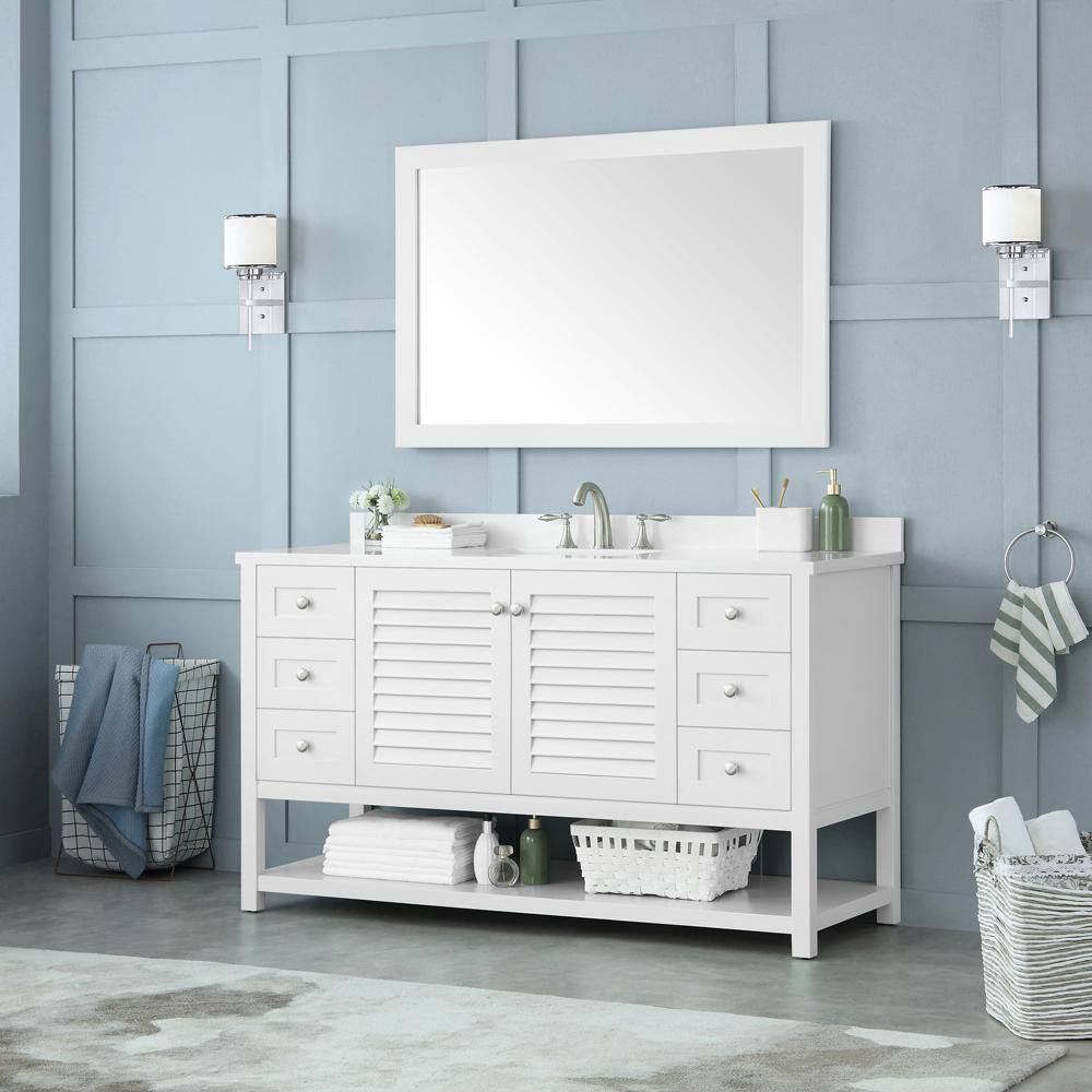 Home Decorators Collection Grace 46.00 in. W x 30.00 in. H Framed Rectangular Bathroom Vanity Mirror in White Grace MR-W