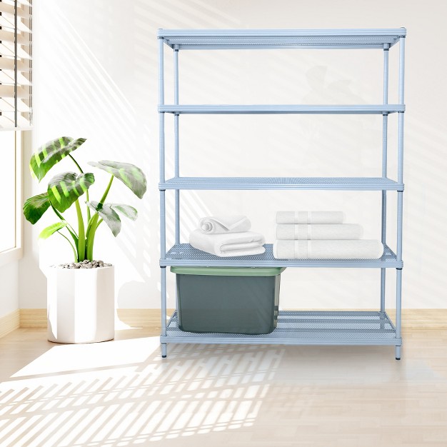 Design Ideas Meshworks 5 Tier Full size Metal Storage Shelving Unit Rack For Kitchen Office And Garage Organization 47 2 X 17 7 X 63 Sky Blue