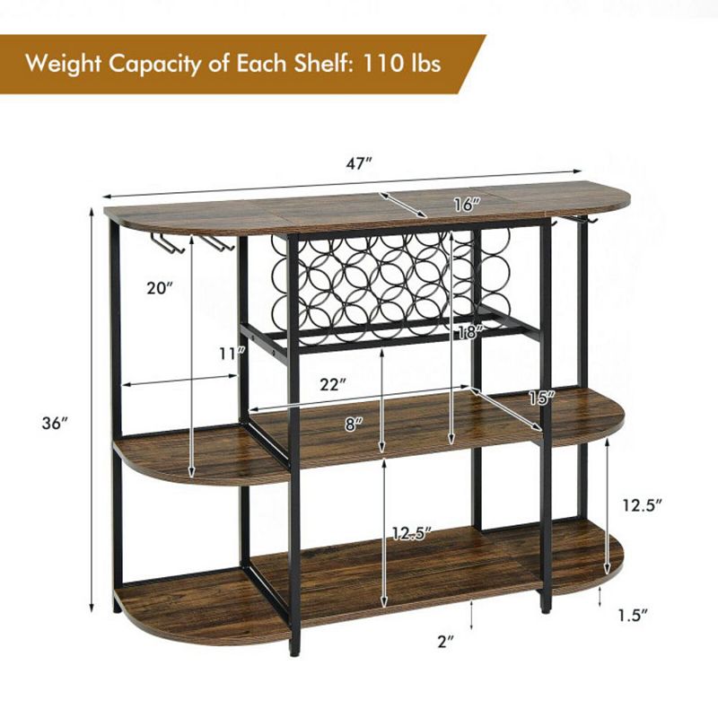 Hivago 47 Inches Wine Rack Table with Glass Holder and Storage Shelves