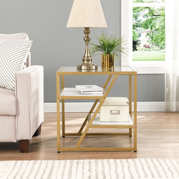 3-Tier Storage Side Table Modern Square End Table with Metal Frame Sofa Table for Couch， Bedroom， Living Room，Office