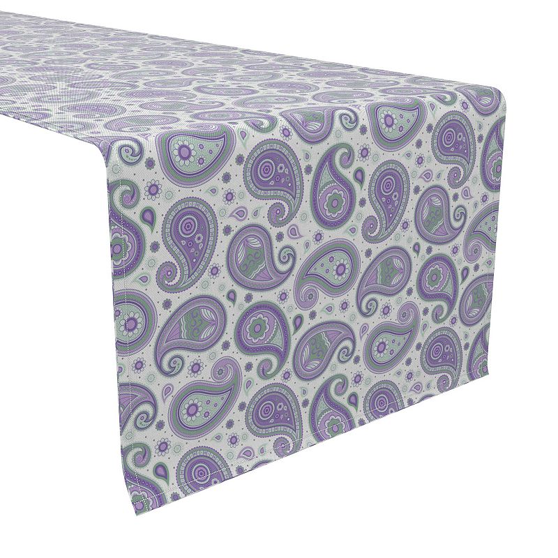 Table Runner， 100% Cotton， 16x108， Purple and Green Paisley