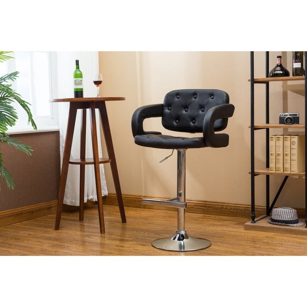 Button-tufted Leather Upholstered Modern Adjustable Bar Stool Set of 3