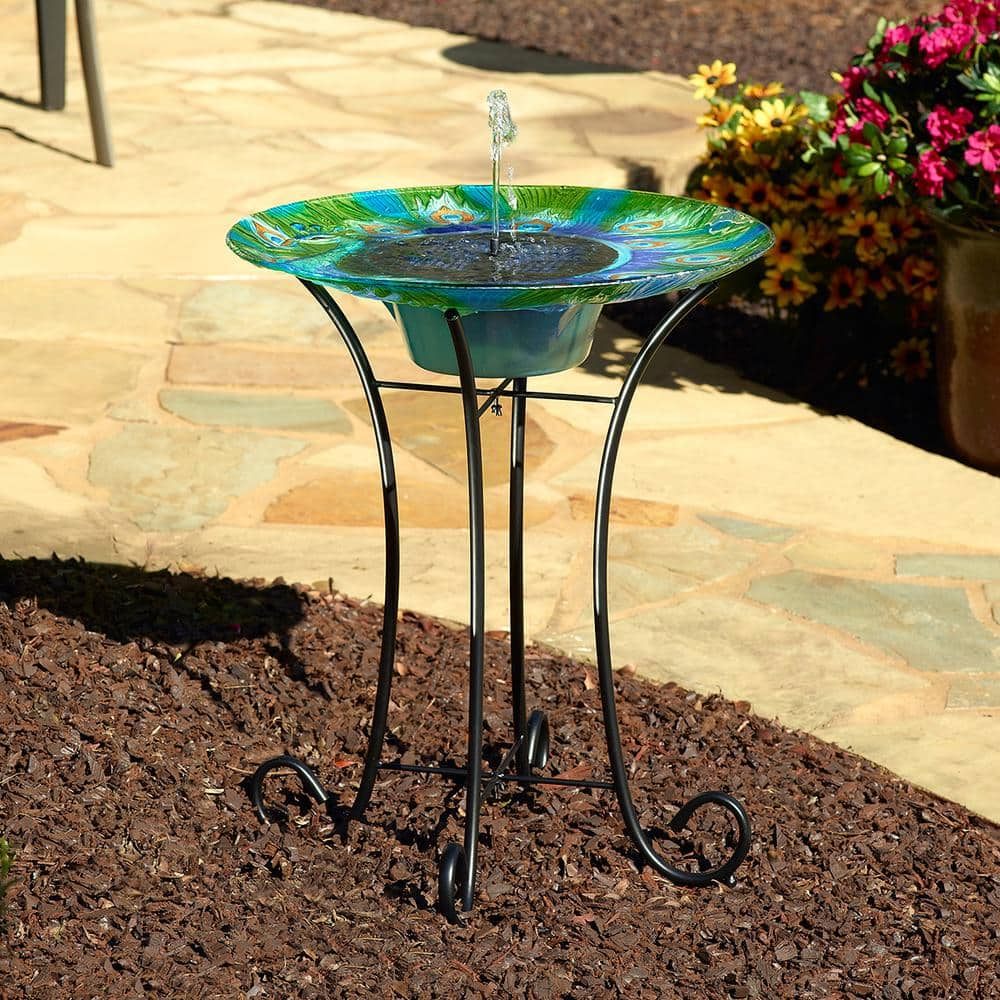 Smart Solar Argus Peacock Glass Solar Birdbath 20221R01