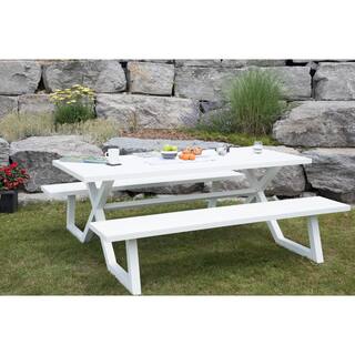 Vivere Banquet White Rectangle Aluminum Picnic Table with Attached Bench Seating BDAT-WH