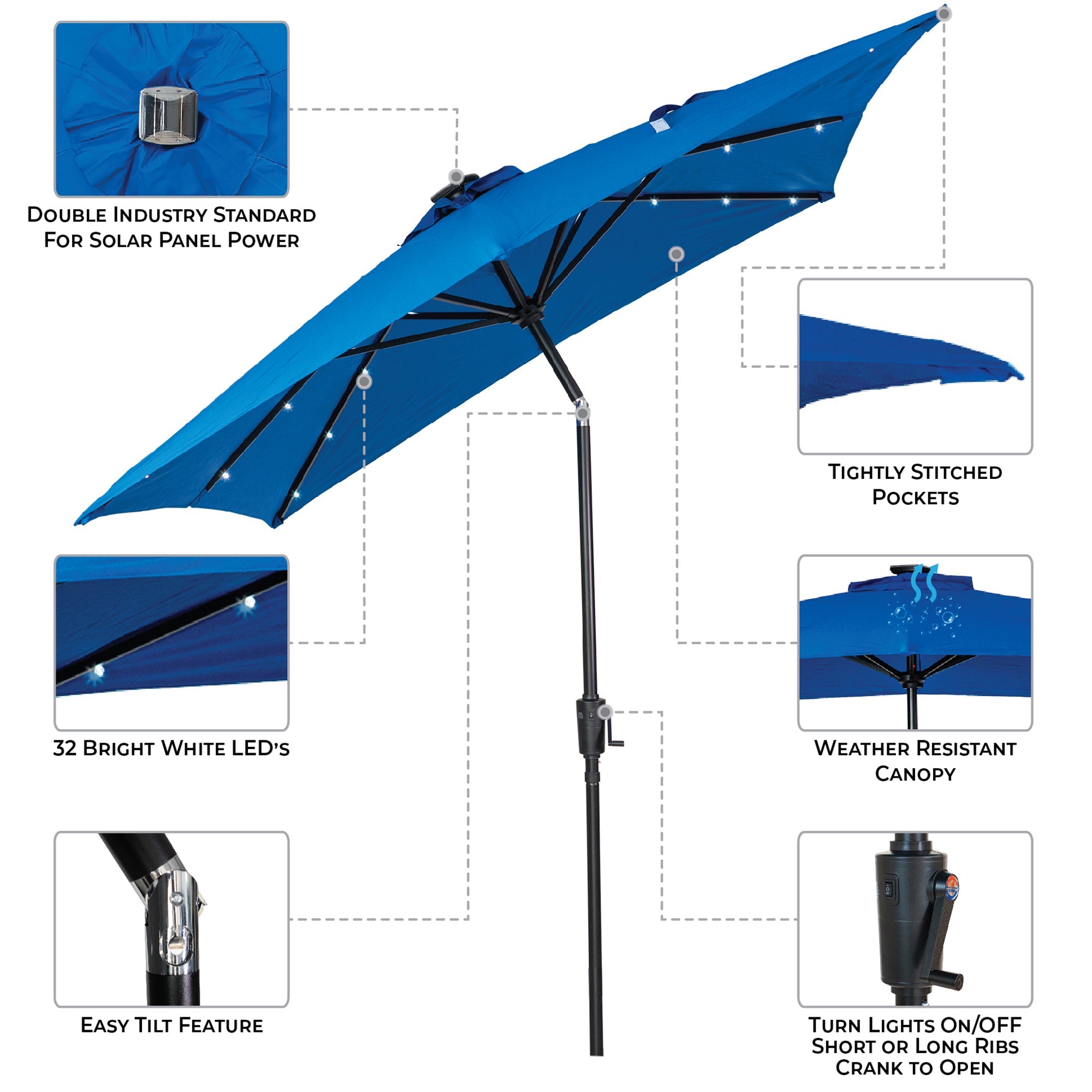 SunRay 9' x 7' Rectangular Patio LED Umbrella Solar Powered w/Crank & Tilt Outdoor Umbrella, Grey