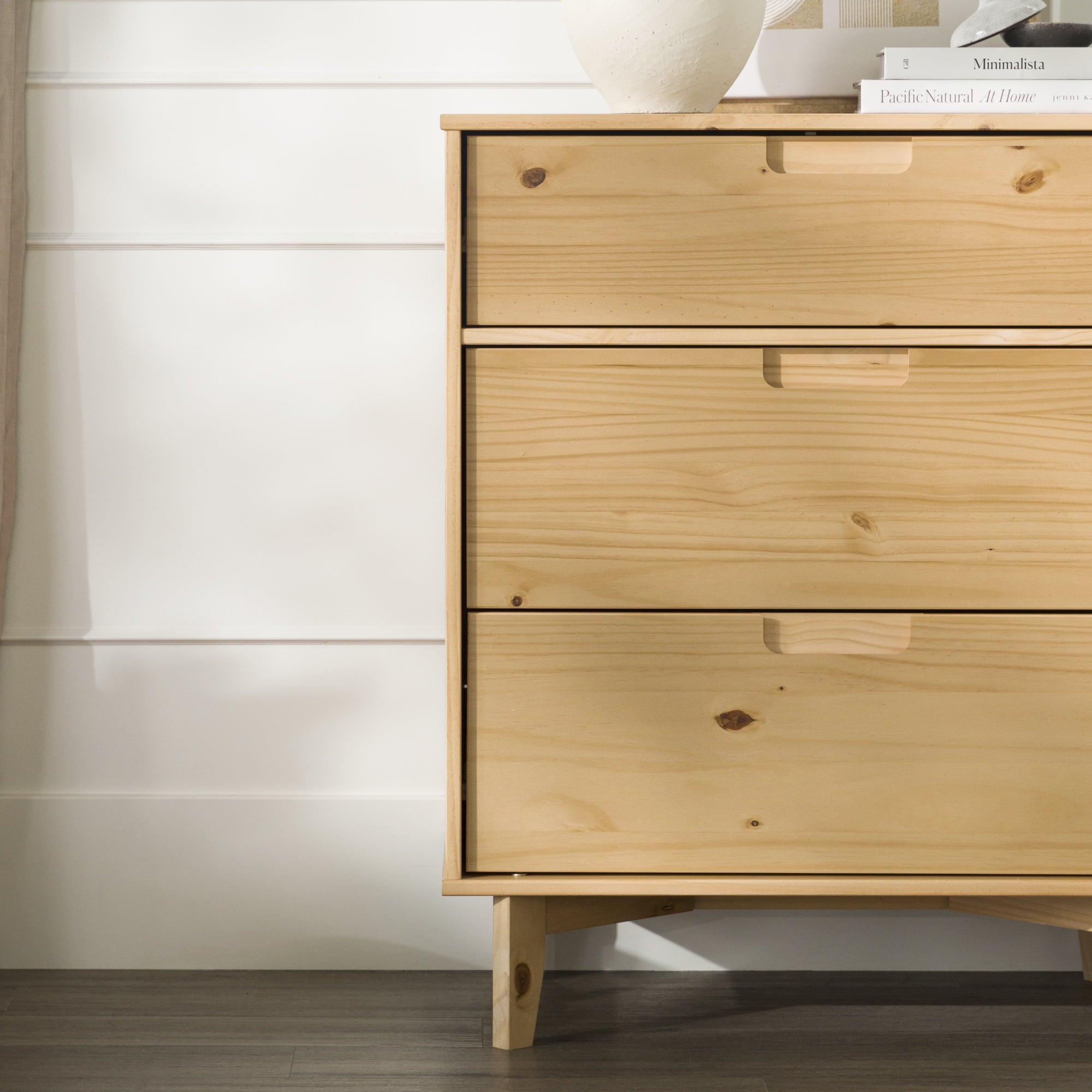 Manor Park 3-Drawer Groove Handle Solid Wood Dresser - Natural Pine