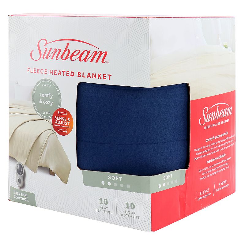 Sunbeam Twin Size Electric Fleece Heated Blanket in Blue