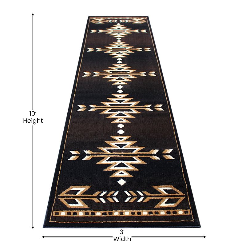 Masada Rugs Masada Rugs 3'x10' Southwest Native American Area Rug in Brown， Black， Beige and Ivory