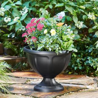 Vigoro 18 in. Warwick Large Black High-Density Resin Urn Planter (18 in. D x 14.7 in. H) HDR-081685