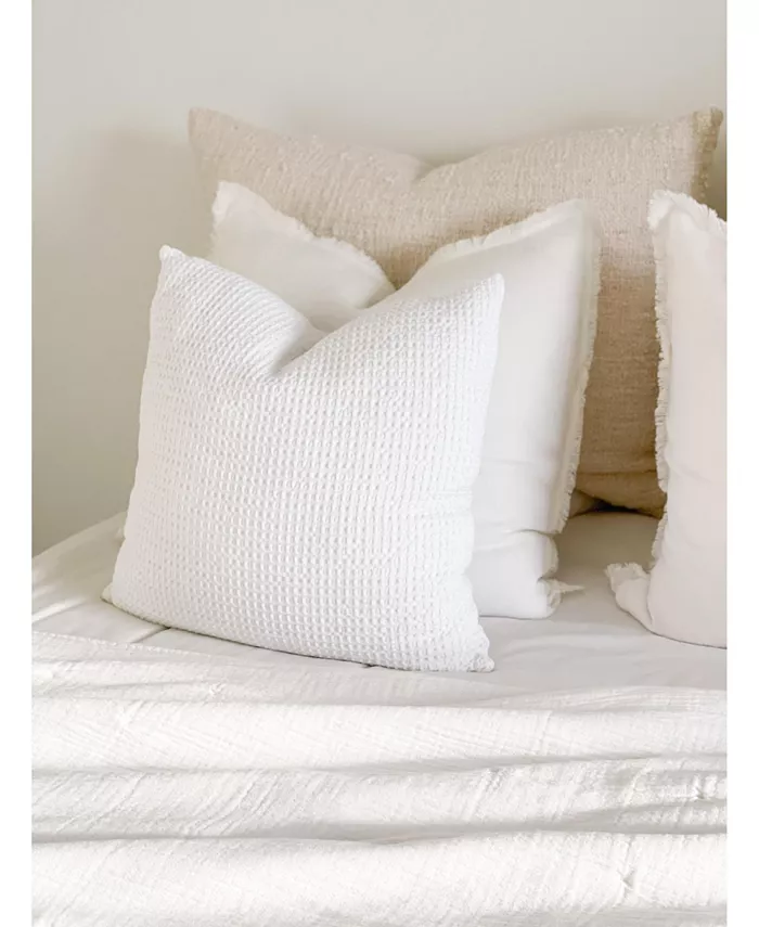 Anaya Home White 20x20 Down Cotton Waffle Weave Pillow