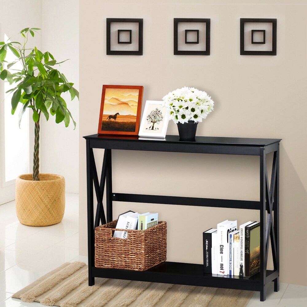 Yaheetech 2 Tier X Design Console Table Console Tables for Entryway